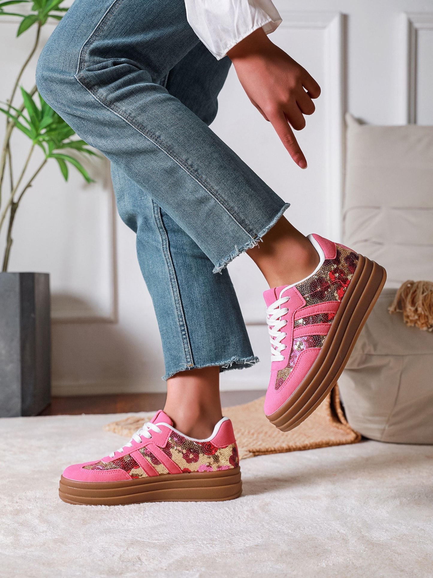 Baskets Femme avec Semelle Plateforme Imprimé Floral Lucyle