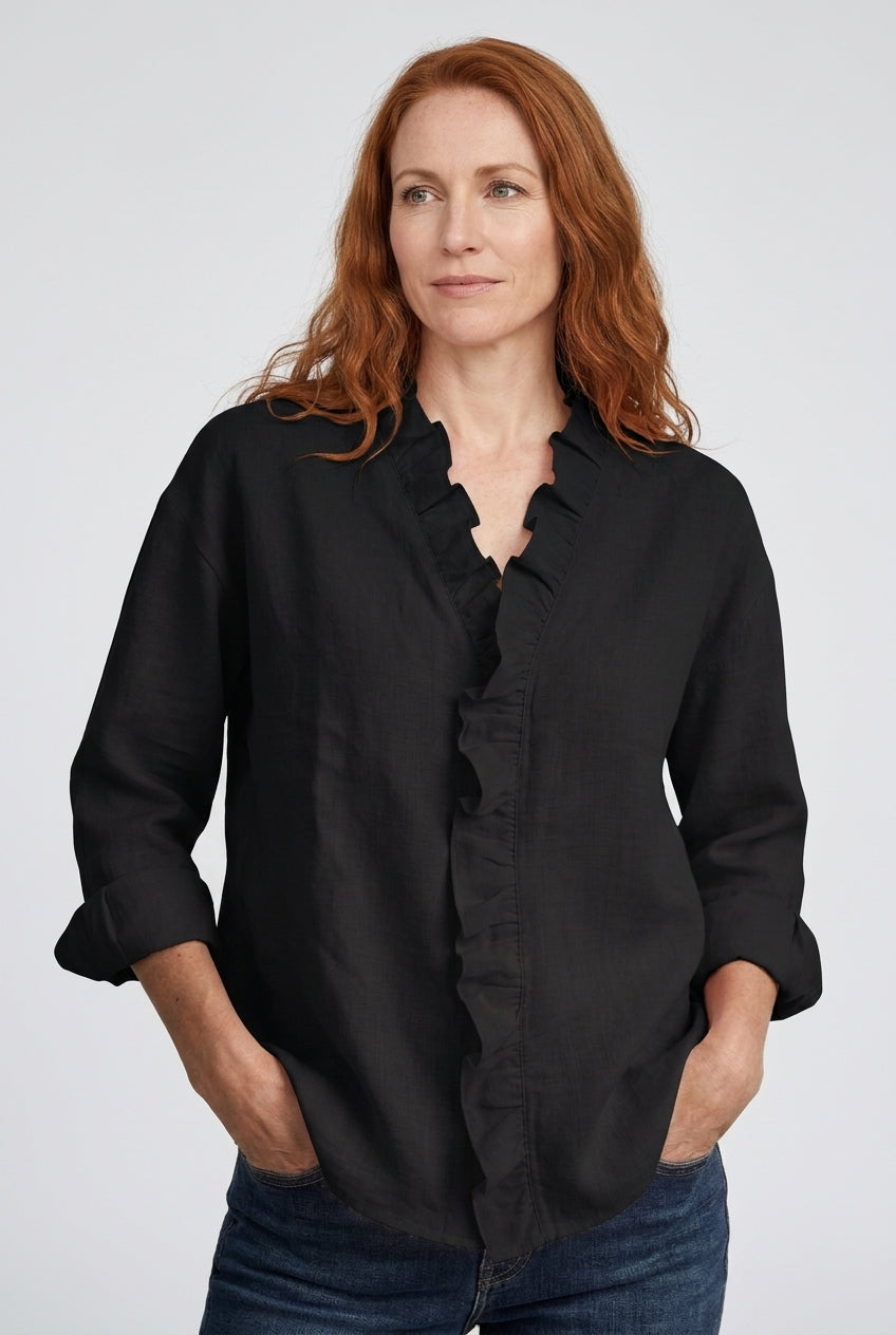 Blouse Femme à Col V avec Volants Manches Longues Lucyle