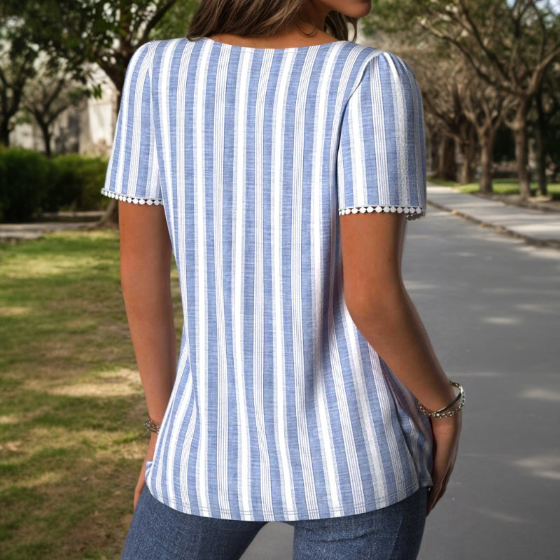 Blouse Femme avec Encolure Carrée et Rayures Lucyle