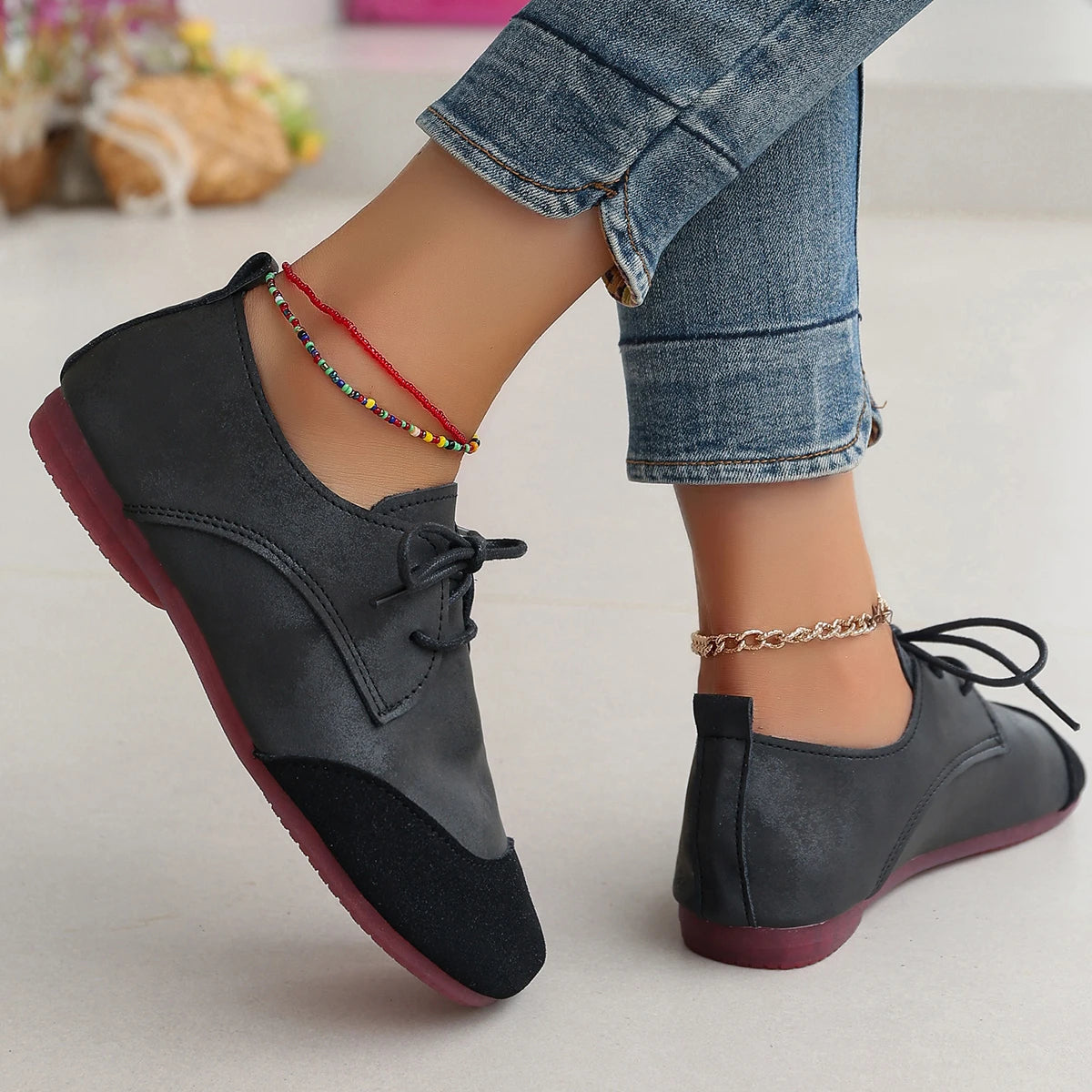 Chaussures Plates Femme avec Empiècement Texturé Lucyle