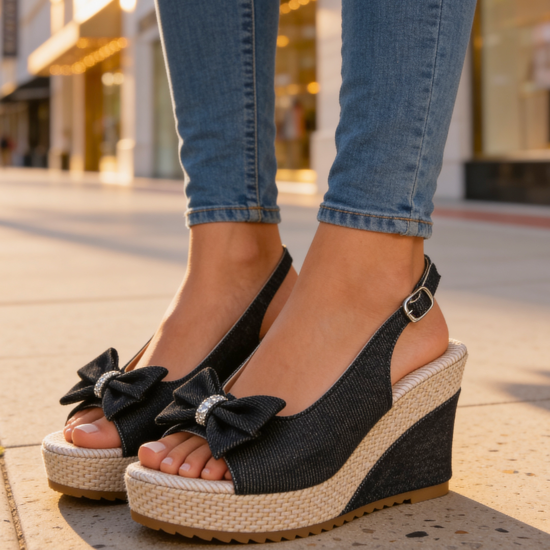 Compensées Femme avec Nœud en Denim Lucyle