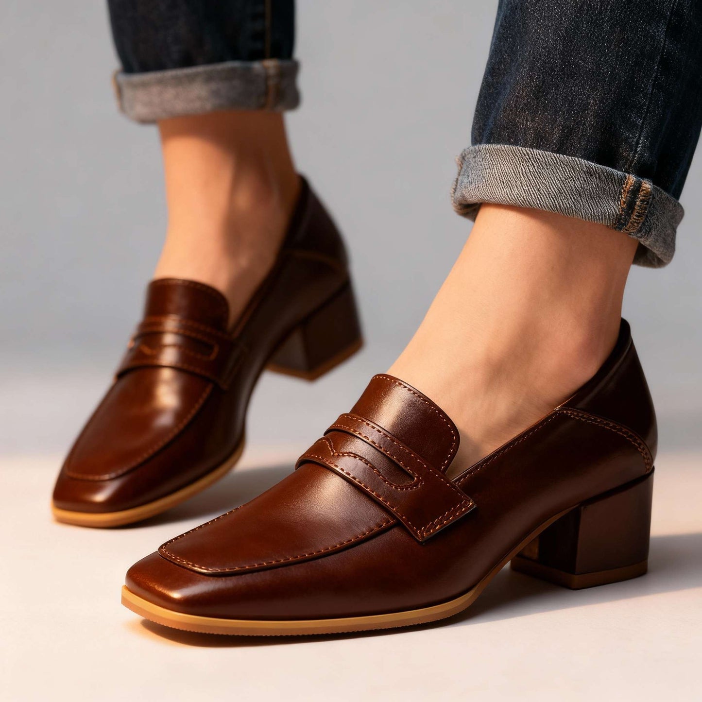 Mocassins Femme avec Talon Bloc en Cuir Lucyle