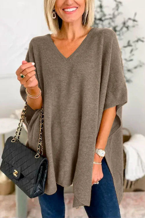 Poncho Femme Oversize avec Col V en Tricot Lucyle