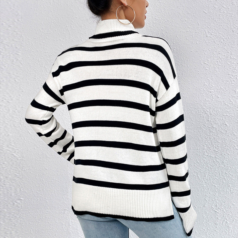 Pull Femme à Col Montant Rayé Lucyle