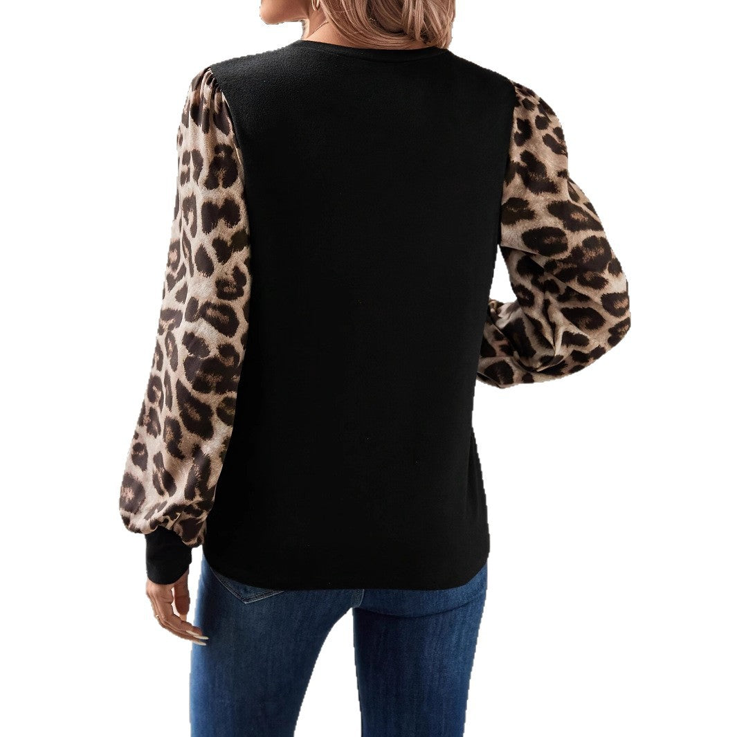 Pull Femme à Manches Bouffantes avec Imprimé Léopard Lucyle