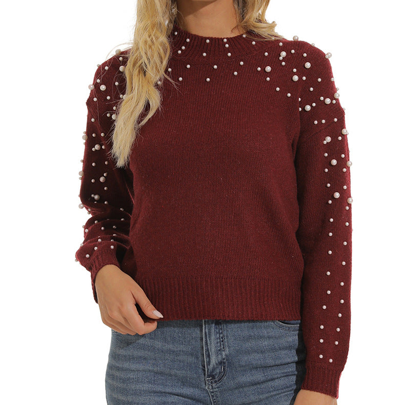 Pull Femme avec Détails en Perles et Manches Décontractées Lucyle