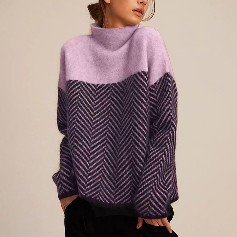 Pull Oversize Femme avec Col Roulé et Motif à Chevrons Lucyle