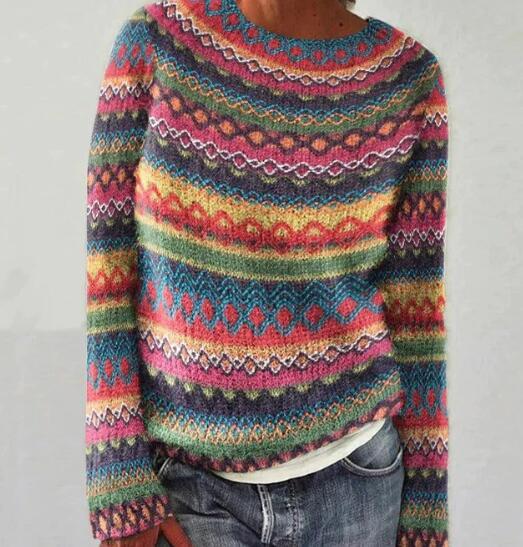 Pull en Maille Femme Rayé avec Encolure Ras du Cou Lucyle