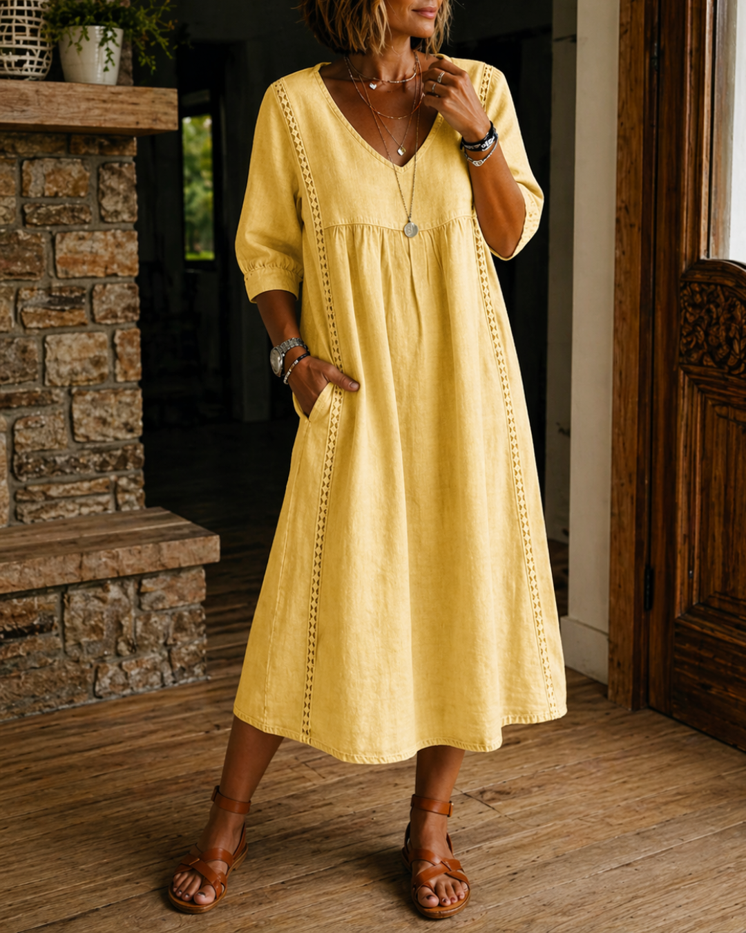 Robe Femme avec Col en V et Poches Pratiques Lucyle