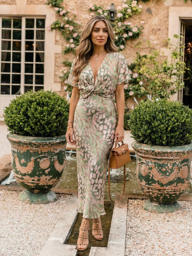 Robe Femme avec Imprimé Abstrait et Décolleté en V Lucyle