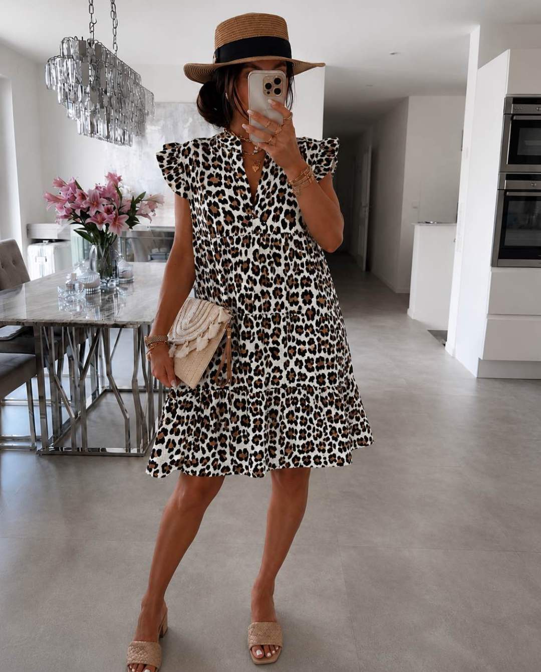Robe Femme avec Imprimé Léopard et Manches Volantes Lucyle