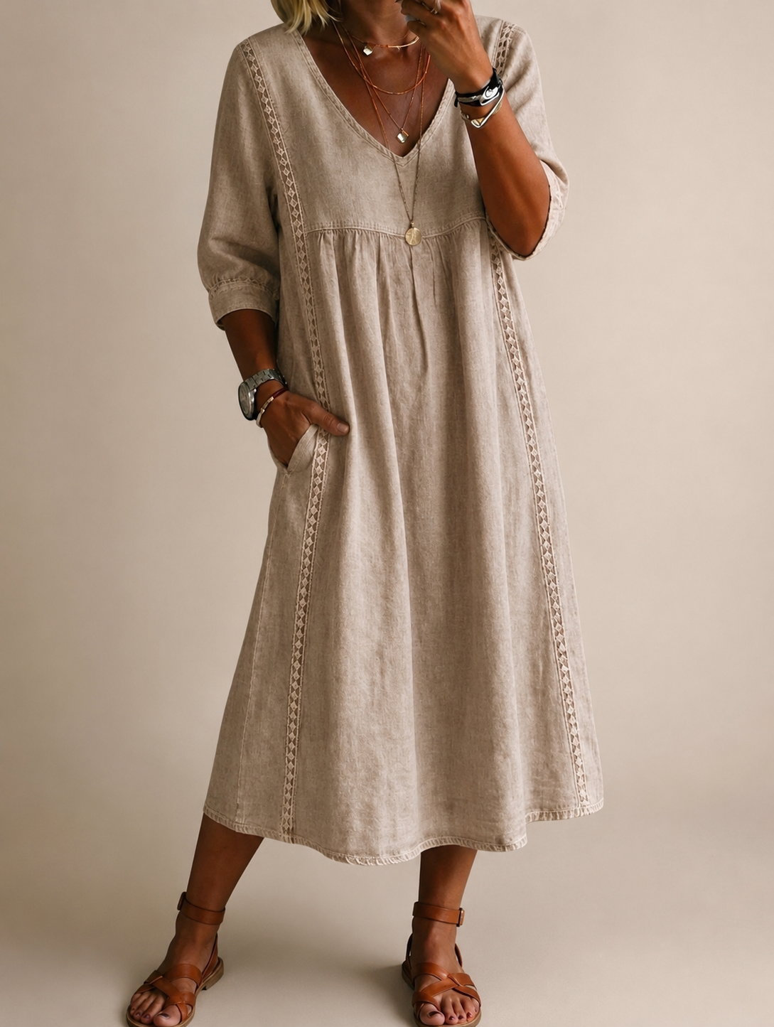 Robe Femme en Lin avec Encolure en V Lucyle