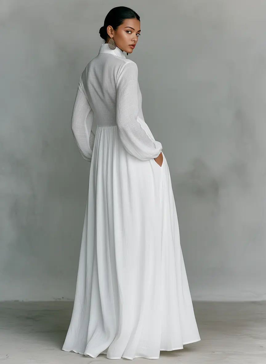 Robe Longue Femme avec Col Mao et Manches Longues Lucyle