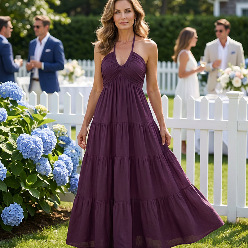 Robe Longue Femme avec Dos Nu et Tissu Fluide Lucyle