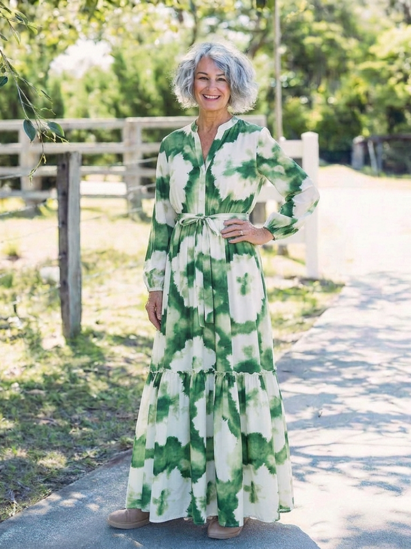 Robe Longue Femme avec Manches Longues et Jupe à Volants Lucyle