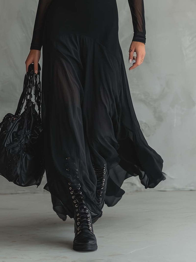 Robe Longue Femme avec Manches Transparentes Lucyle
