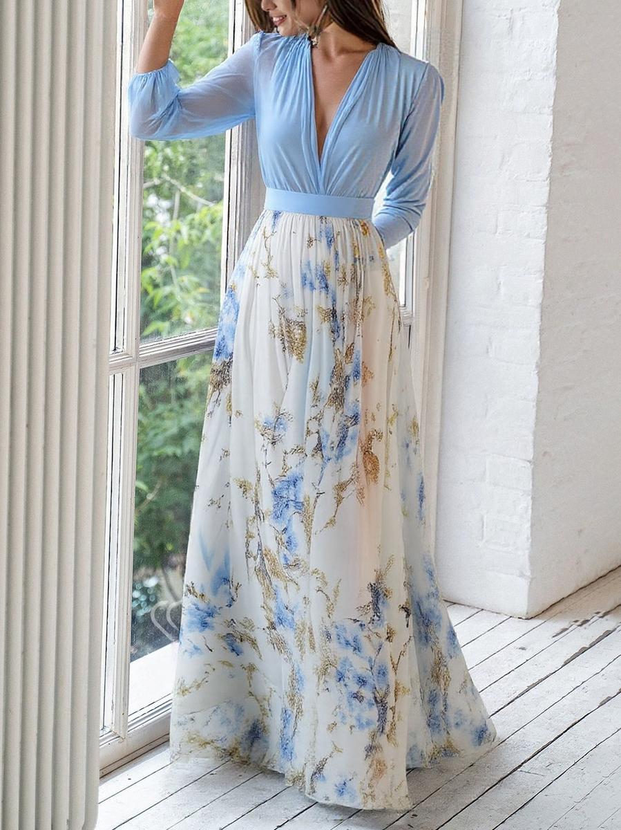 Robe Longue Femme avec Motif Floral Élégant Lucyle