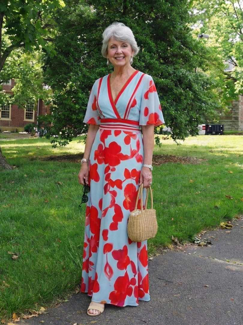 Robe Longue Femme avec Motif Floral et Col en V Lucyle