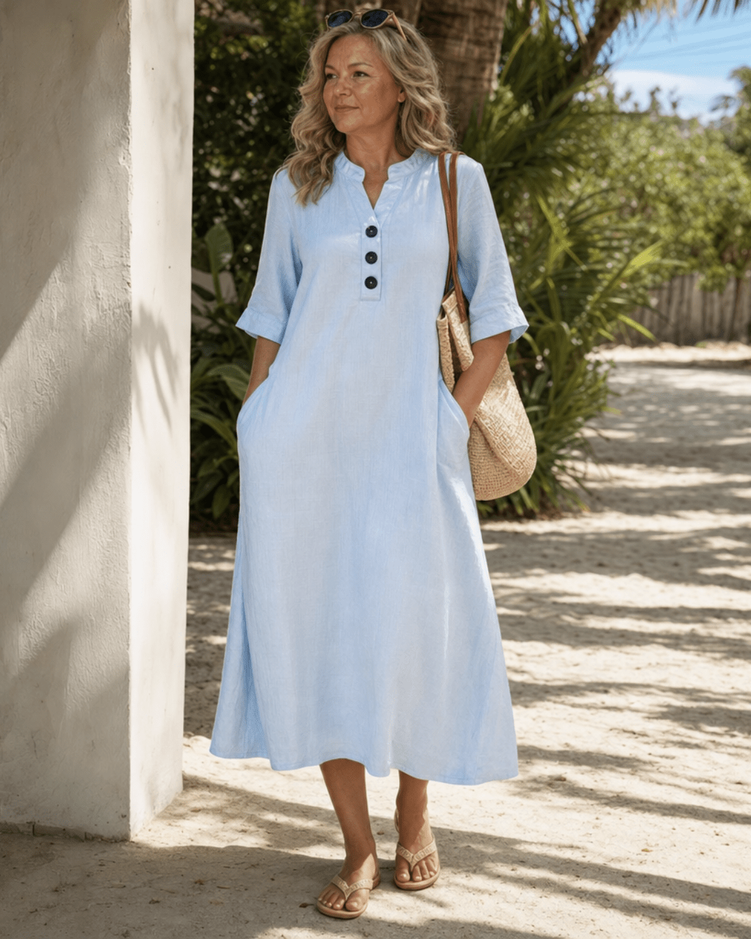 Robe Midi Femme avec Détail de Bouton Lucyle