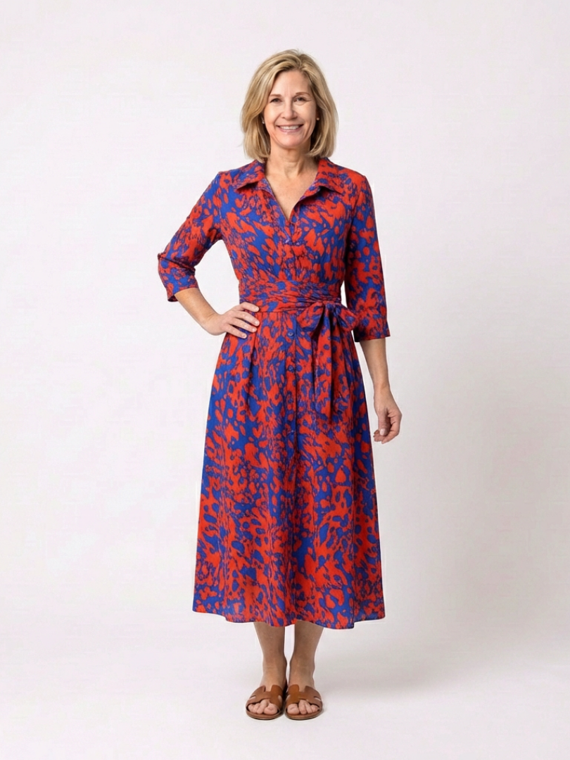 Robe Midi Femme avec Manches Longues et Lien à la Taille Lucyle