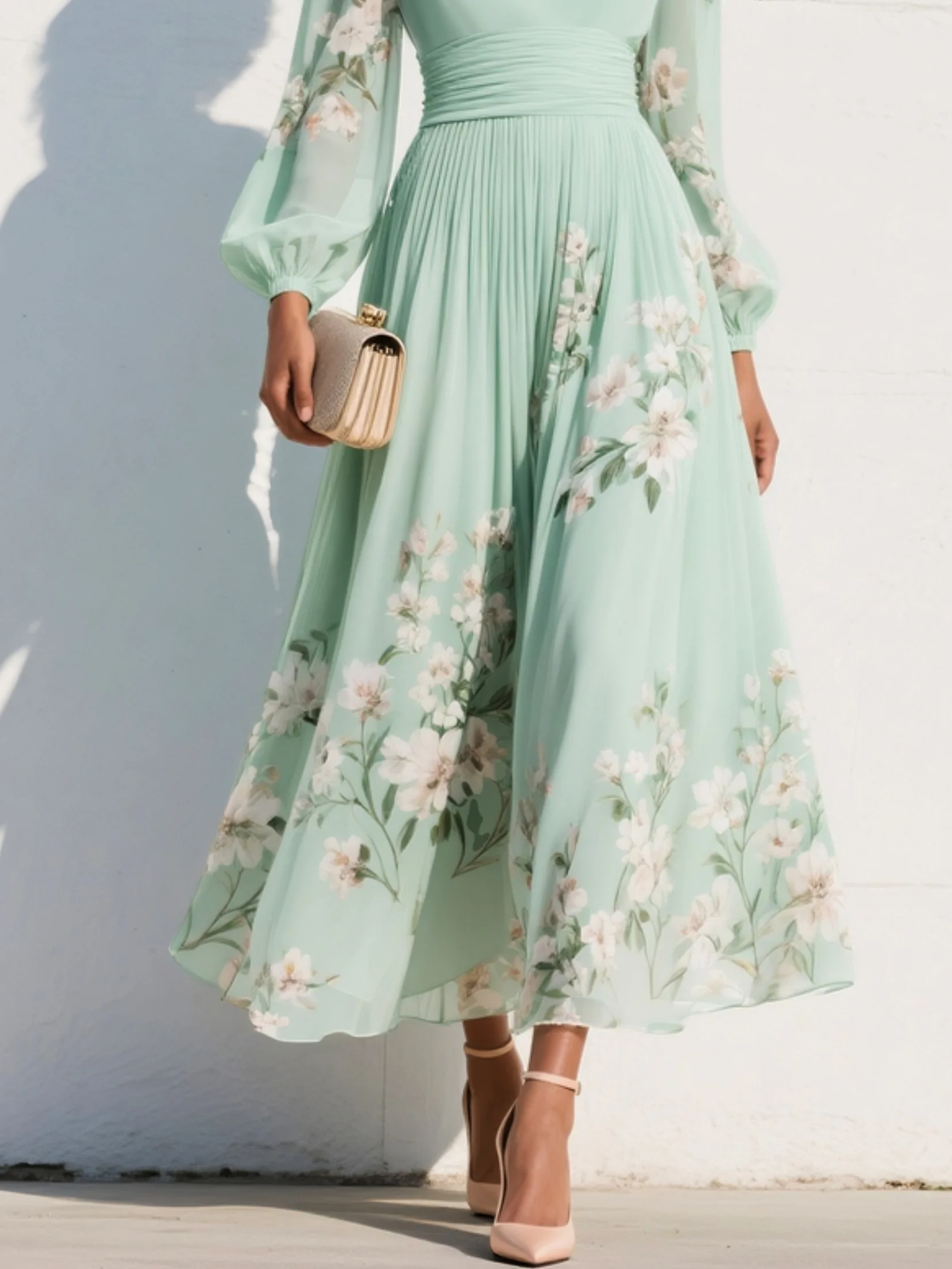 Robe Midi Femme avec Motif Floral Élégant Lucyle