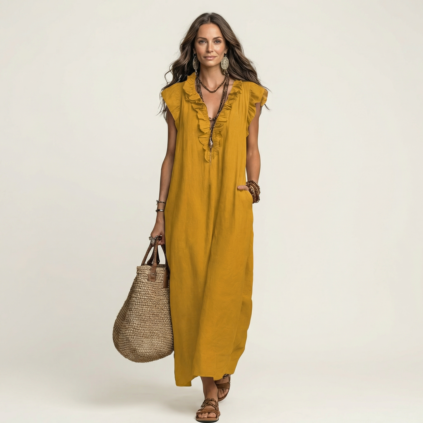 Robe Midi Femme avec Volants Élégants Lucyle