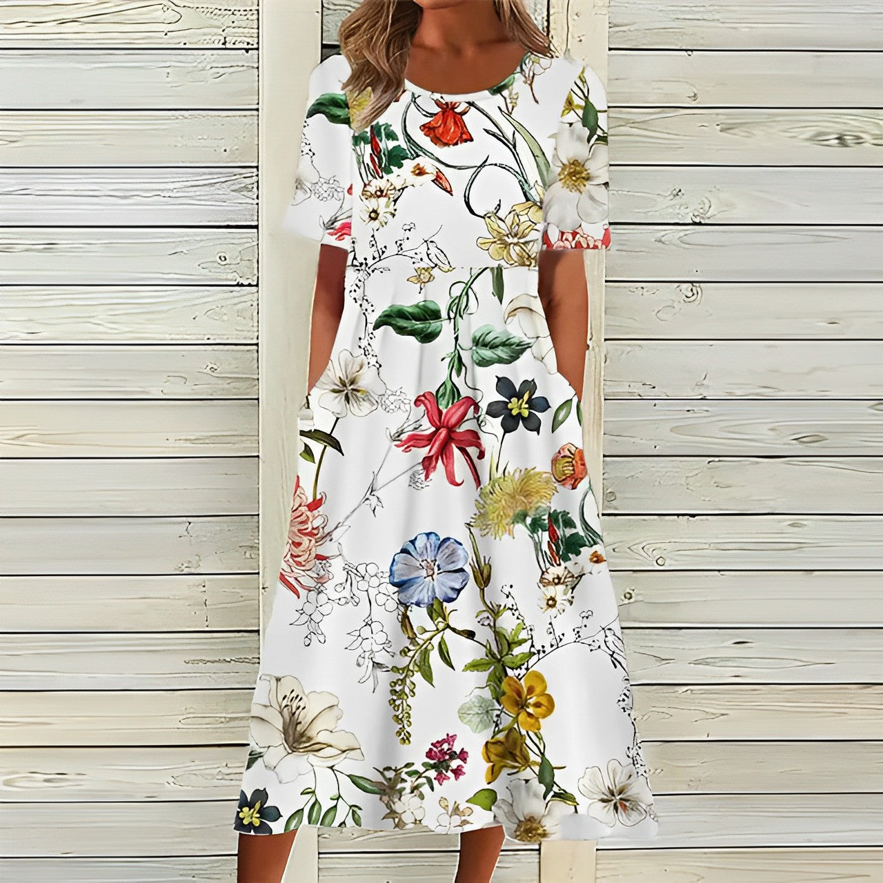 Robe d'été Femme avec Motif Floral en Tissu Aéré Lucyle