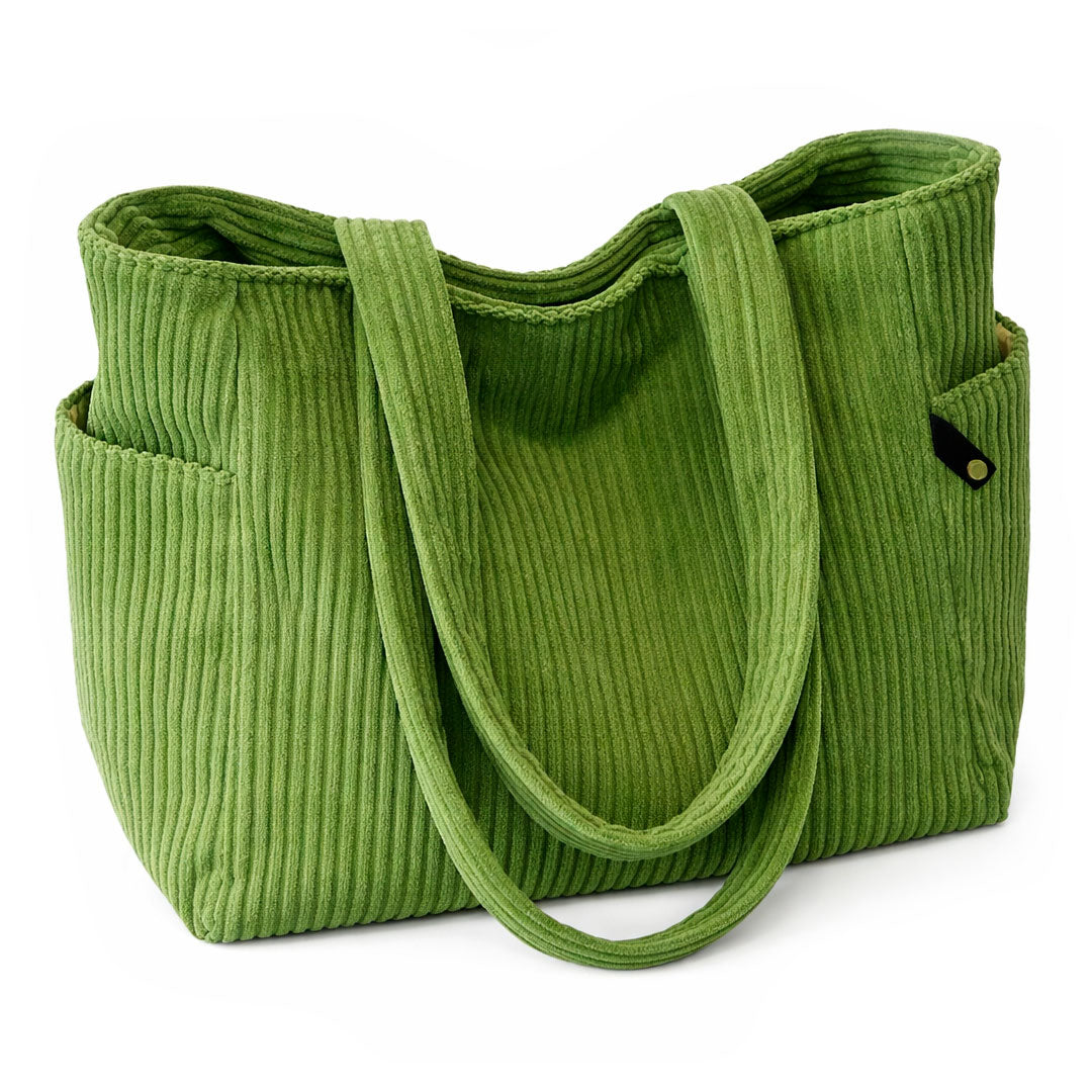 Sac Cabas Femme avec Poches Latérales en Velours Côtelé Lucyle