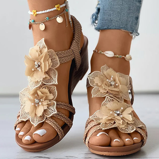 Sandales Femme avec Décor Floral en Lin Lucyle