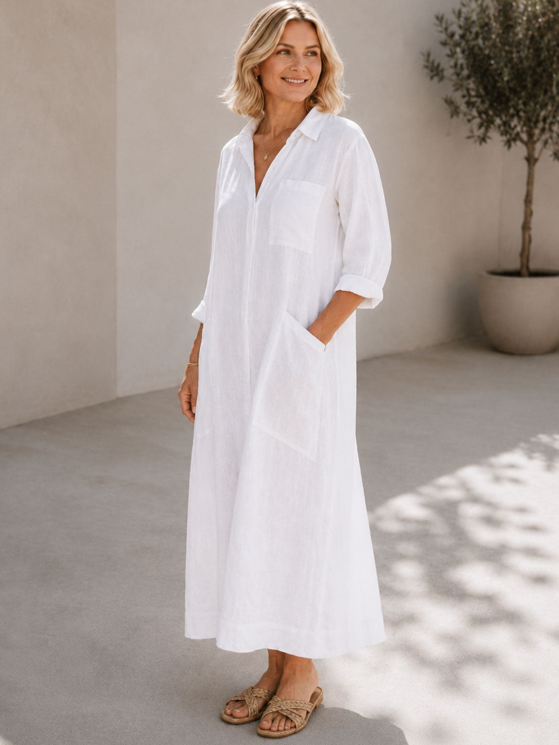 Robe Midi Femme avec Détail de Bouton Lucyle