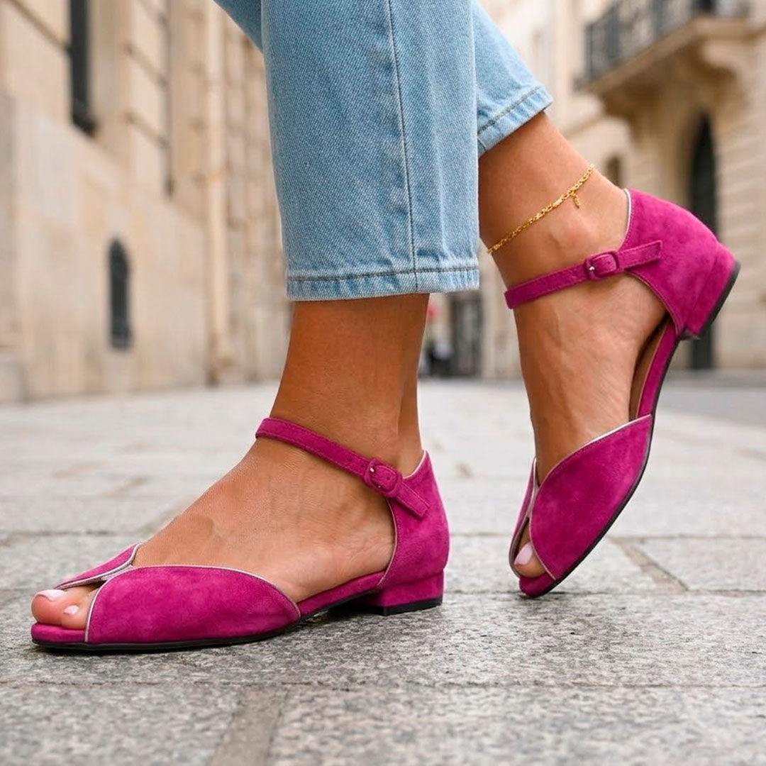 Sandales Plates Femme Bout Pointu avec Bride de Cheville Lucyle Rose