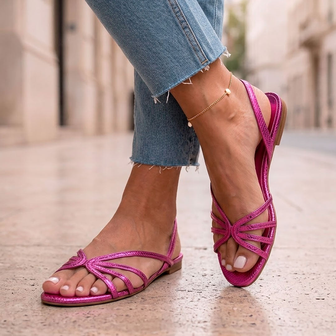 Sandales Plates Femme Tressées Bout Ouvert Lucyle Rose