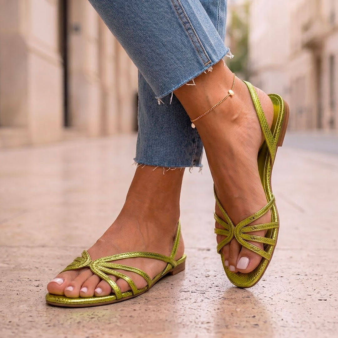 Sandales Plates Femme Tressées Bout Ouvert Lucyle Vert olive