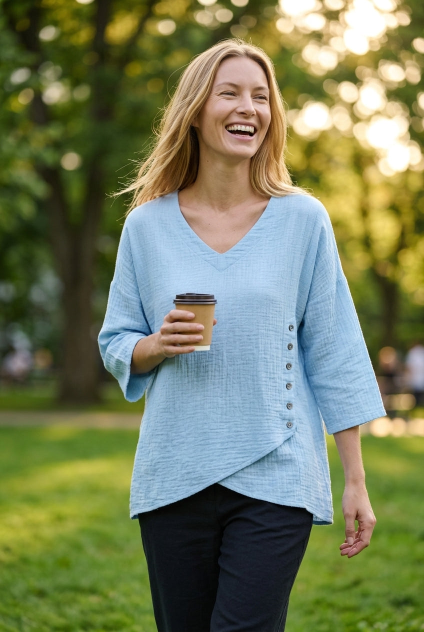 Blouse Femme Col V avec Ourlet Asymétrique Lucyle