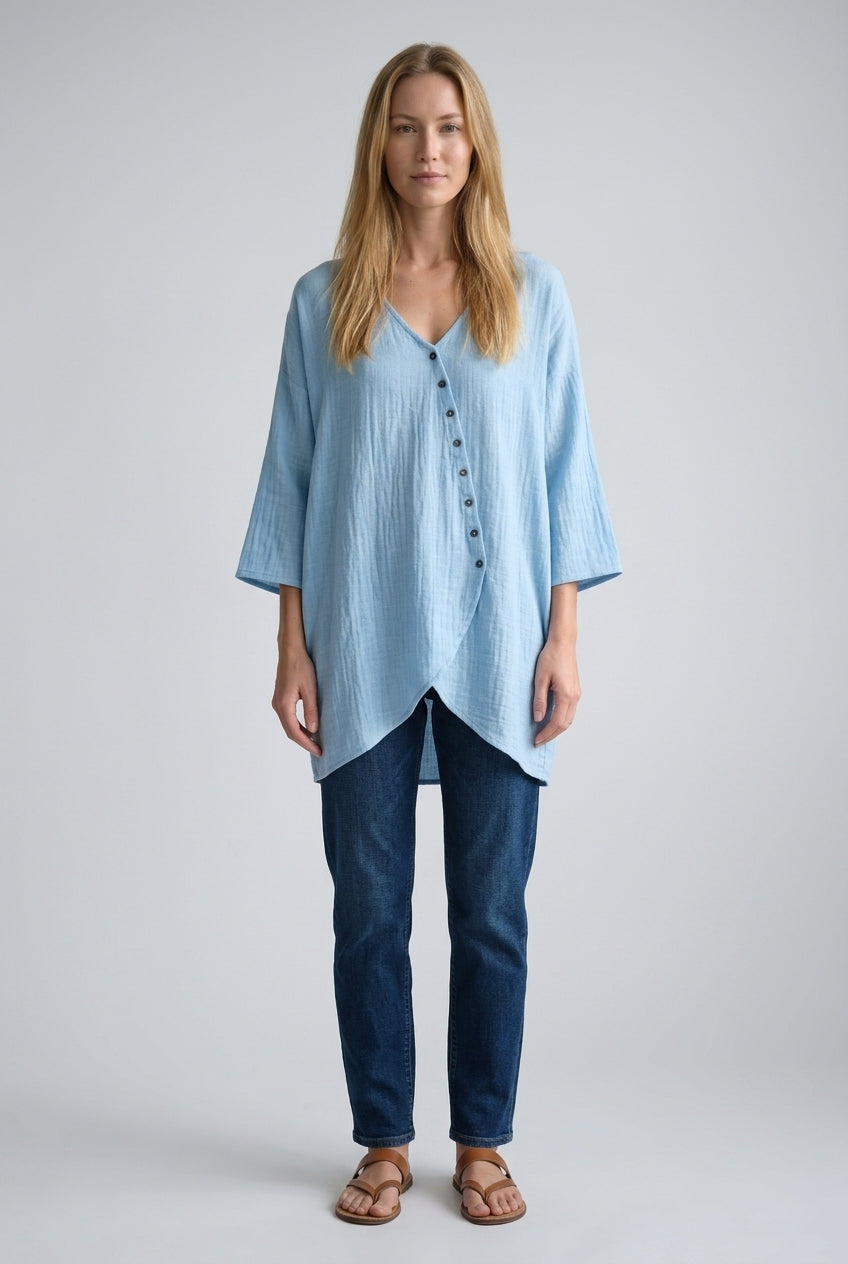 Blouse Femme Col V avec Ourlet Asymétrique Lucyle