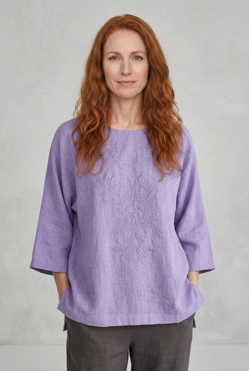 Blouse Femme à Col Rond avec Broderie Lucyle