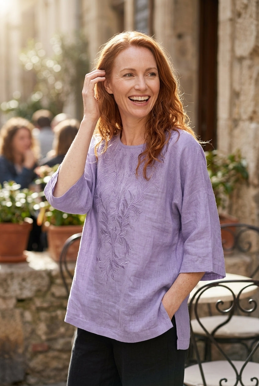 Blouse Femme à Col Rond avec Broderie Lucyle