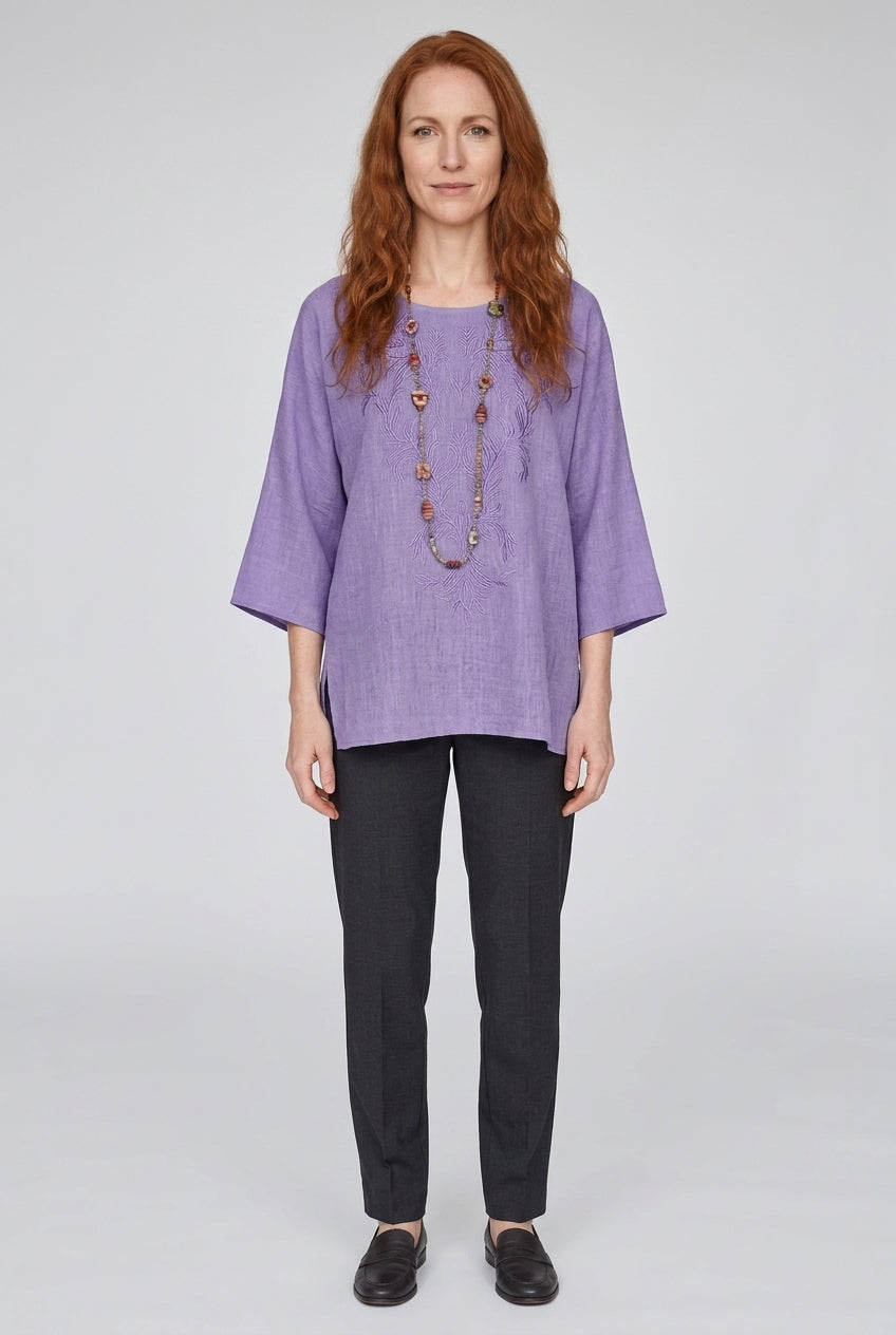 Blouse Femme à Col Rond avec Broderie Lucyle