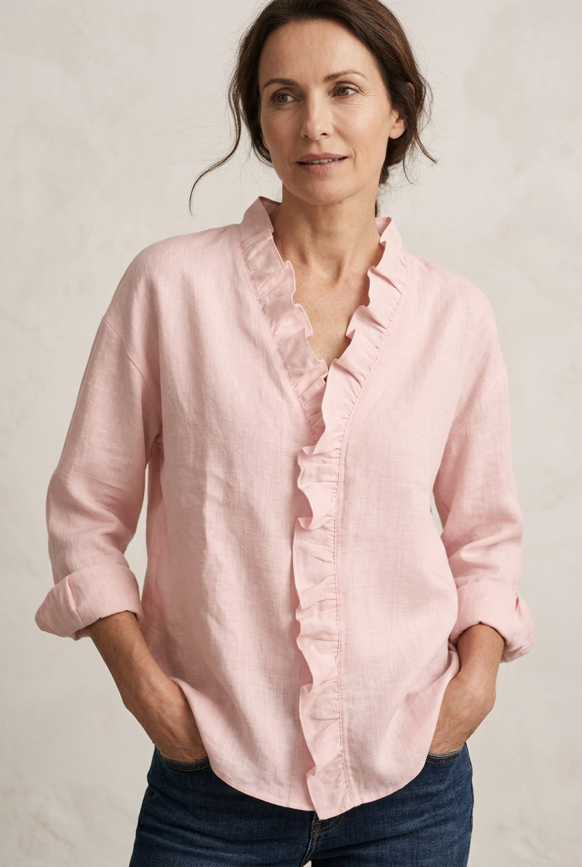 Blouse Femme à Col V avec Volants Manches Longues Lucyle