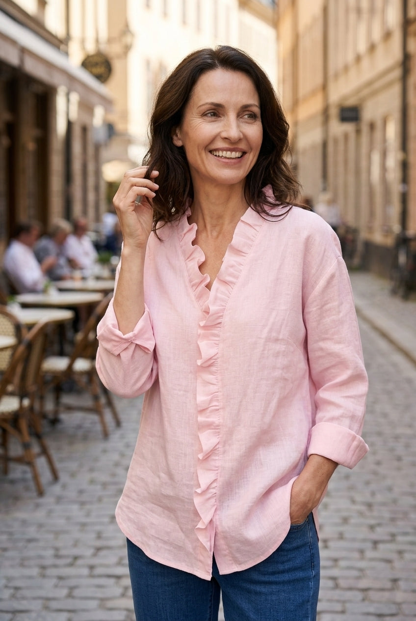 Blouse Femme à Col V avec Volants Manches Longues Lucyle
