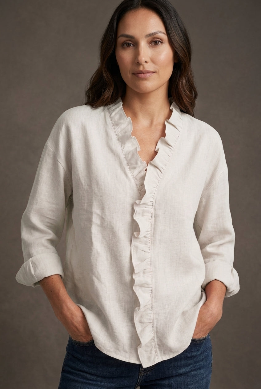 Blouse Femme à Col V avec Volants Manches Longues Lucyle