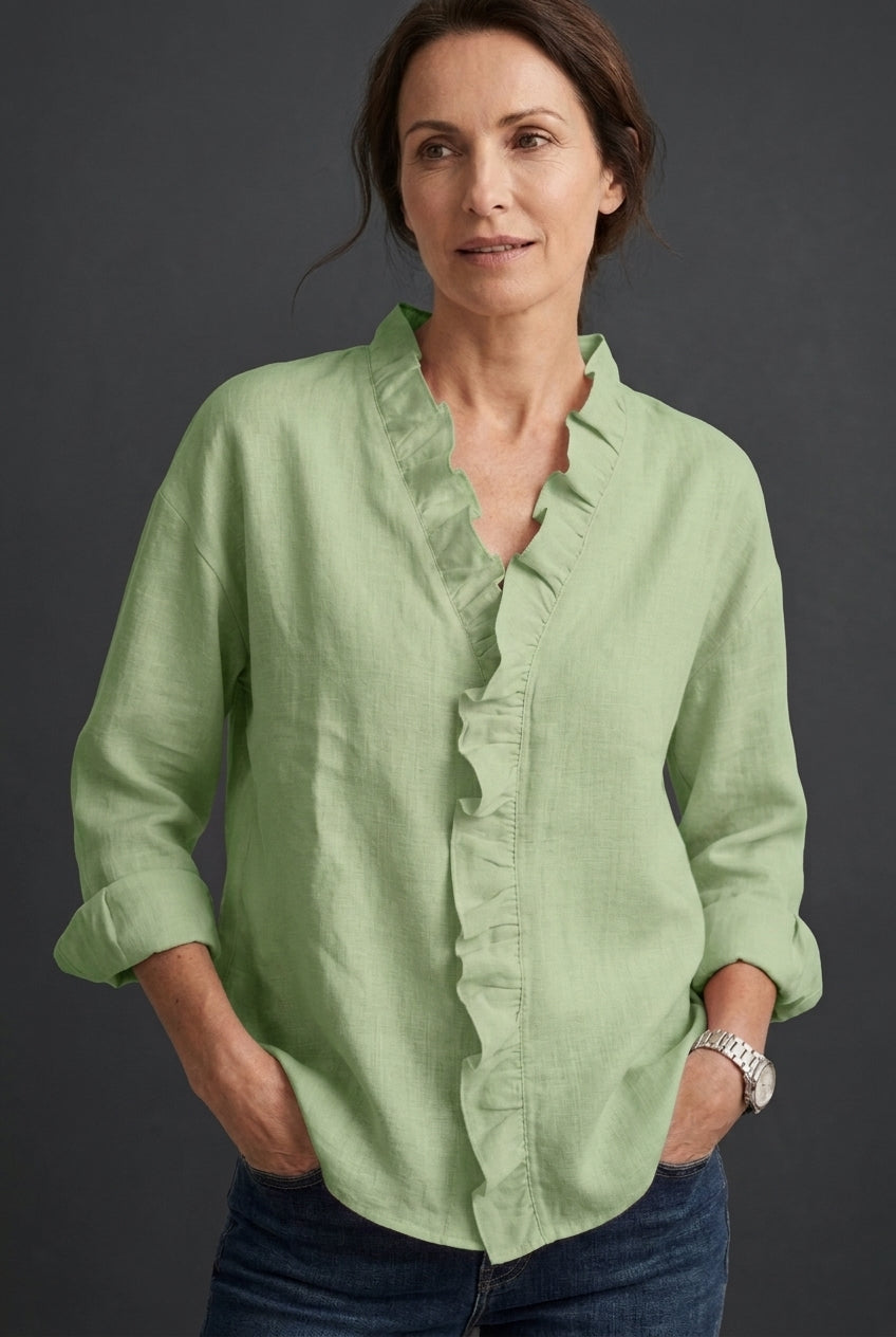 Blouse Femme à Col V avec Volants Manches Longues Lucyle