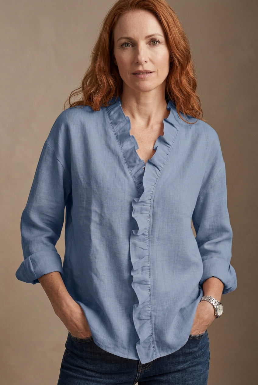 Blouse Femme à Col V avec Volants Manches Longues Lucyle