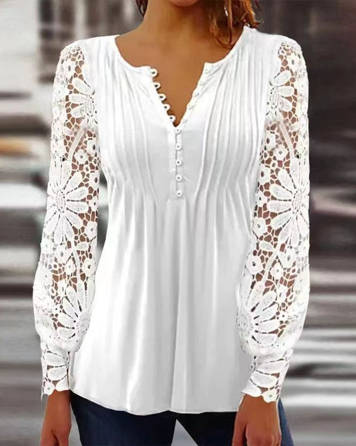Blouse Femme avec Broderie Florale et Manches Longues Lucyle