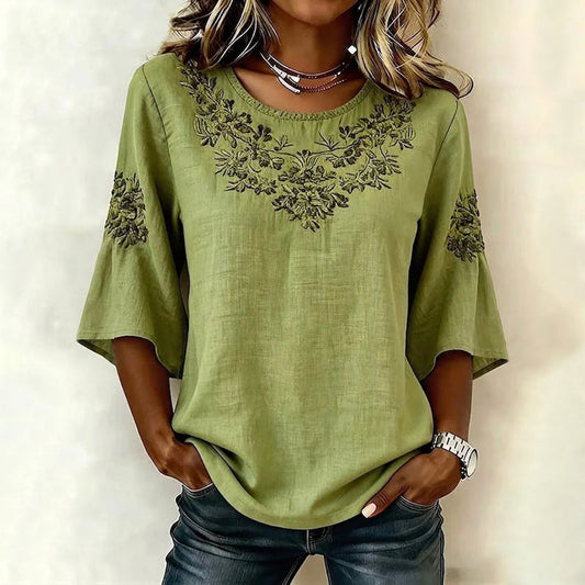 Blouse Femme avec Col Rond en Coton Imprimé Lucyle