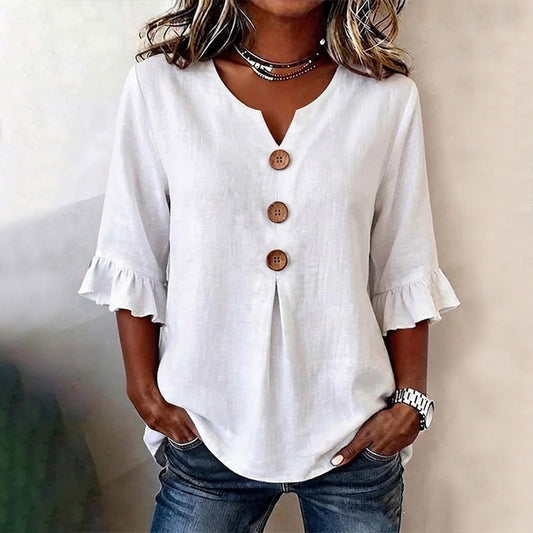 Blouse Femme avec Col en V en Coton-Polyester Lucyle