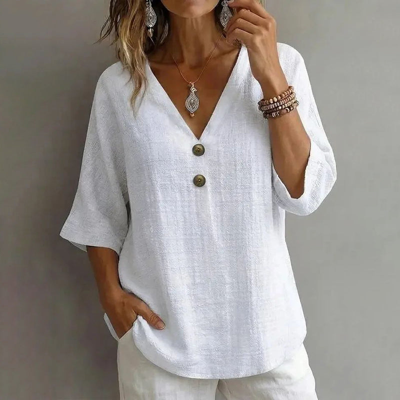Blouse Femme avec Col en V en Coton Lucyle