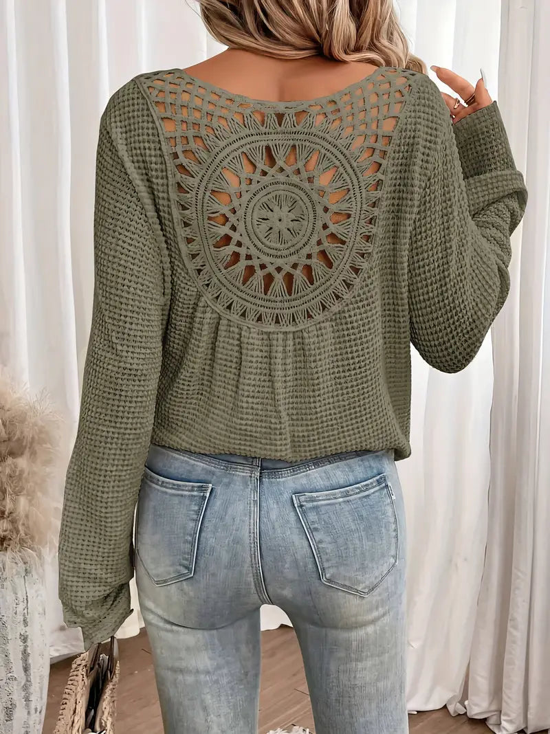 Blouse Femme avec Col en V et Détails en Dentelle Lucyle