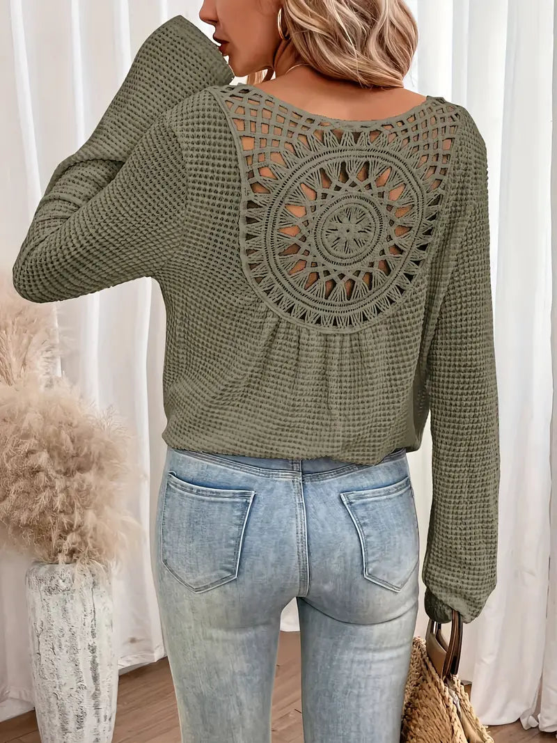 Blouse Femme avec Col en V et Détails en Dentelle Lucyle