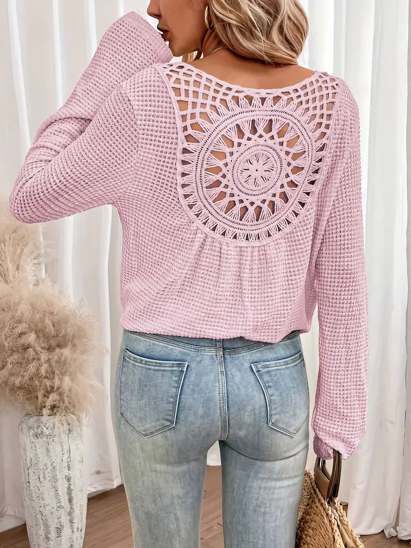 Blouse Femme avec Col en V et Détails en Dentelle Lucyle